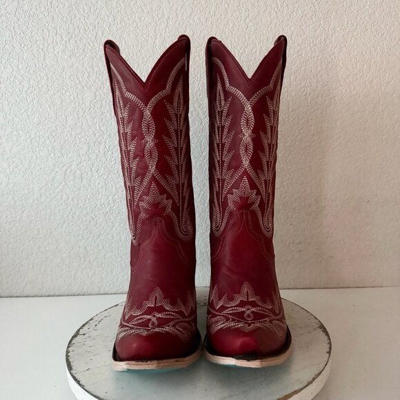 Lane LEXINGTON Womens Cowboy Boots 10 Red Western Cowgirl Mid Calf Pointed Toe - Picture 5 of 11